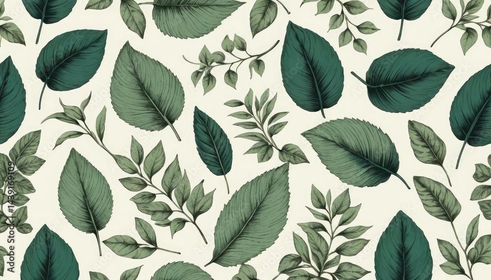 Fototapeta premium Green leaves seamless pattern vector floral design