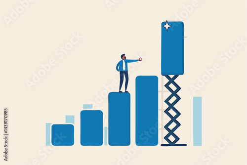 Growing business graph, increase sale or investment growth, profit rising up or revenue growing, development or improvement concept, smart businessman control switch to move or growing profit graph.