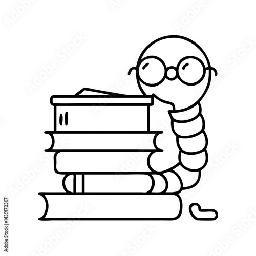 bookworm icon, bookworm line art - simple line art of bookworm, perfect for bookworm logos and icons