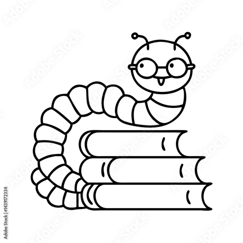 bookworm icon, bookworm line art - simple line art of bookworm, perfect for bookworm logos and icons