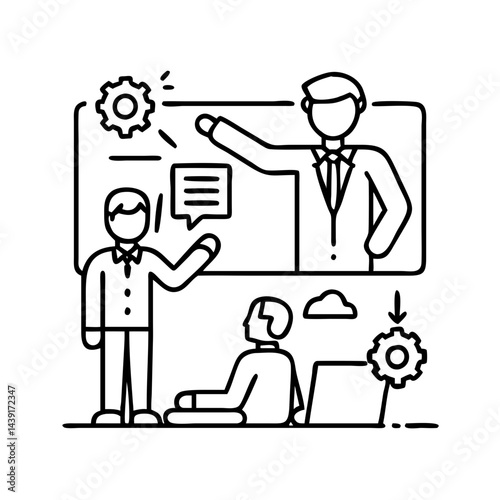 boss guiding a project icon, boss guiding a project line art - simple line art of boss guiding a project, perfect for boss guiding a project logos and icons