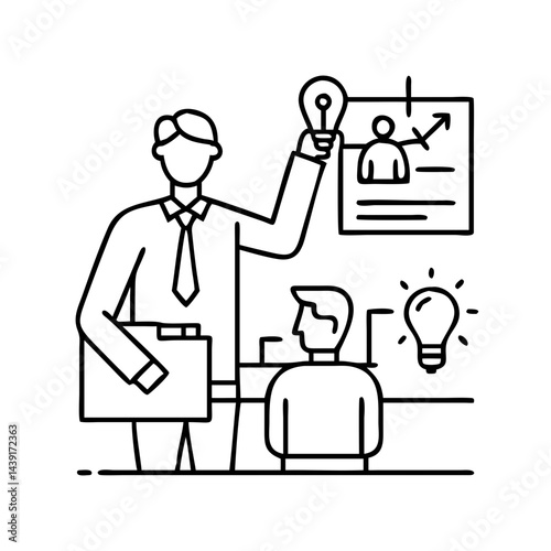 boss guiding a project icon, boss guiding a project line art - simple line art of boss guiding a project, perfect for boss guiding a project logos and icons
