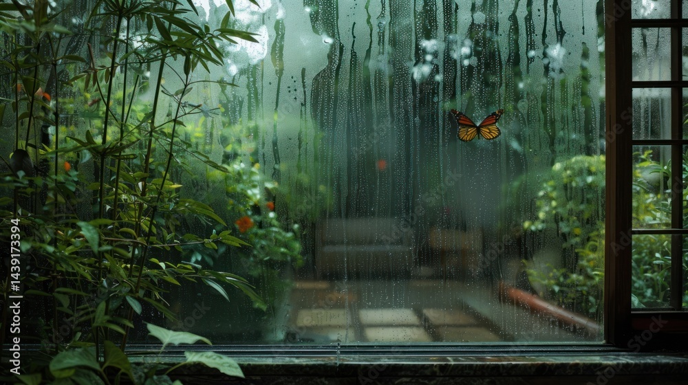 Obraz premium A Butterfly on a Rainy Day