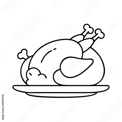 carved turkey on platter icon, carved turkey on platter line art - simple line art of carved turkey on platter, perfect for carved turkey on platter logos and icons
