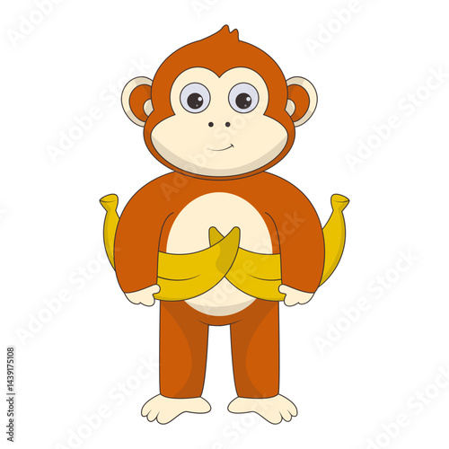 Illustration of Cute Monkey. Vector Character in Cartoon Style.