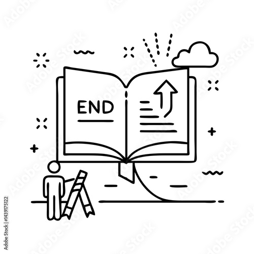 chapter ending illustration icon, chapter ending illustration line art - simple line art of chapter ending illustration, perfect for chapter ending illustration logos and icons