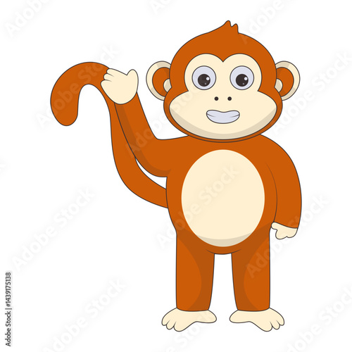 Illustration of Cute Monkey. Vector Character in Cartoon Style.