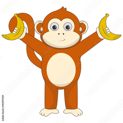 Illustration of Cute Monkey. Vector Character in Cartoon Style.