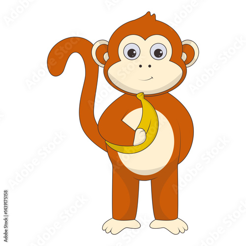 Illustration of Cute Monkey. Vector Character in Cartoon Style.