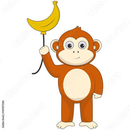 Illustration of Cute Monkey. Vector Character in Cartoon Style.