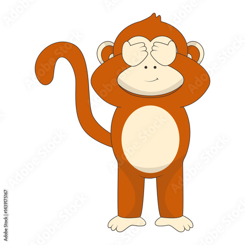 Illustration of Cute Monkey. Vector Character in Cartoon Style.