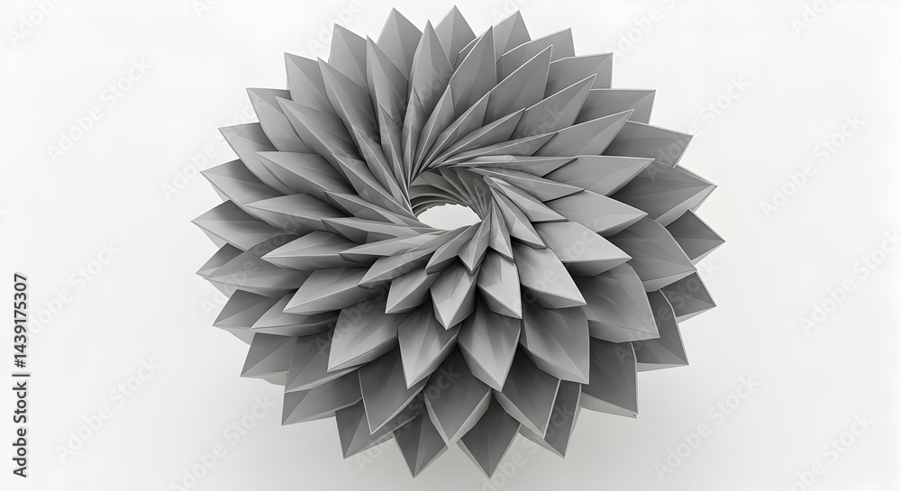 Fototapeta premium Silver Geometric Petal Structure Against White, Contemporary Art Piece