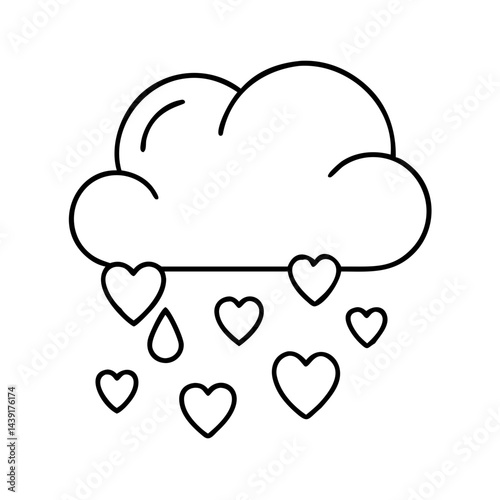 cloud with heart raindrops icon, cloud with heart raindrops line art - simple line art of cloud with heart raindrops, perfect for cloud with heart raindrops logos and icons