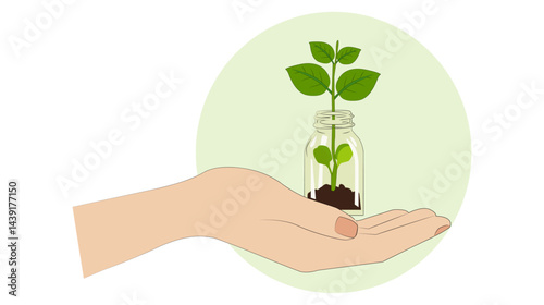 Plant Growth in Jar Held in Hand Illustration