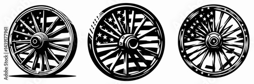 The Wagon Wheel. Symbol Vector Clip art. Rustic timber circle for conveyance a country travel element movement.