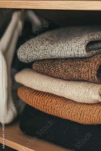 Obraz na płótnie A bedroom with a capsule wardrobe and folded clothes. A student keeps outfits simple to avoid buying more. The mood is intentional and calm w salonie
