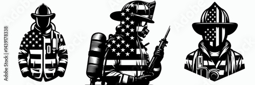 The Firefighter. Symbol Vector Clip art. Brave rescuer tackling blaze hazard protect community from conflagration danger.