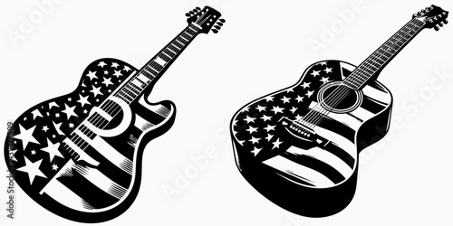 The Country Guitar. Symbol Vector Clip art. Rural guitar melodic instrument for american folk western or bluegrass genre.