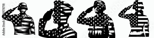 The American Soldier Saluting. Symbol Vector Clip art. Us military personnel gesture honoring flag country patriotic service member devotion.