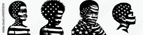 The African American Boy. Symbol Vector Clip art. Young afro descent male youth ethnic heritage identity exploration portrait.