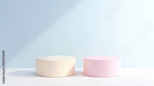 Glossy resin podiums in pastel colors on white background