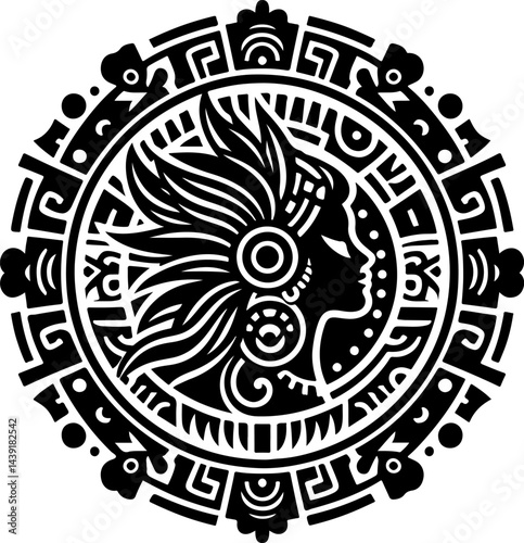 sketch vector illustration silhouette design icon logo symbol god goddess mandala rosette abstract vintage classic ethnic traditional indian aztec maya american