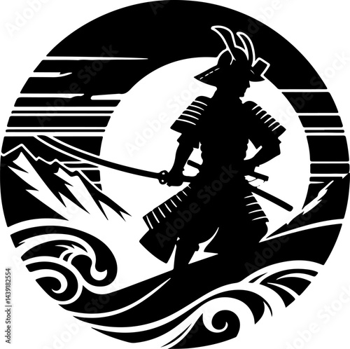 sketch vector illustration silhouette design icon logo symbol painting decoration samurai knight sword cultural and religion classic traditional vintage japan