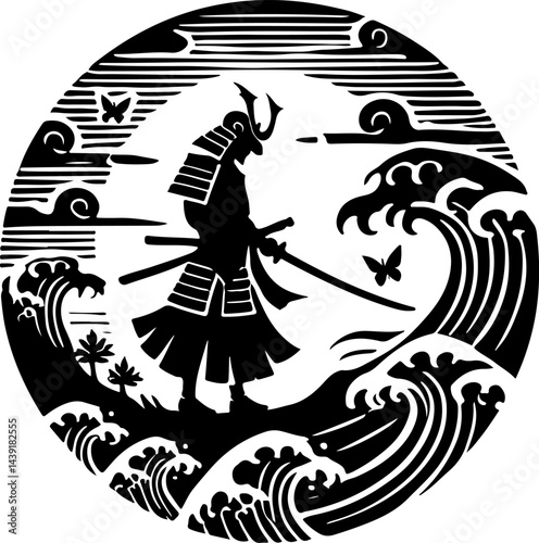 sketch vector illustration silhouette design icon logo symbol painting decoration samurai knight sword cultural and religion classic traditional vintage