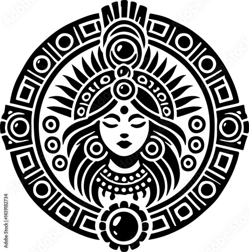 sketch vector illustration silhouette design icon logo symbol god goddess mandala rosette abstract vintage classic ethnic traditional indian aztec maya american