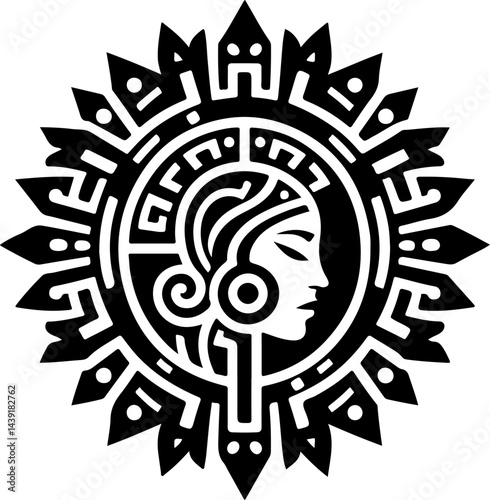 sketch vector illustration silhouette design icon logo symbol god goddess mandala rosette abstract vintage classic ethnic traditional indian aztec maya american