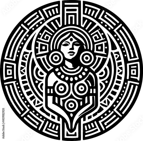 sketch vector illustration silhouette design icon logo symbol god goddess mandala rosette abstract vintage classic ethnic traditional indian aztec maya american
