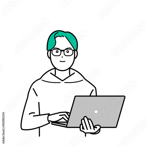 PCを持つ男性のイメージベクターイラスト素材
