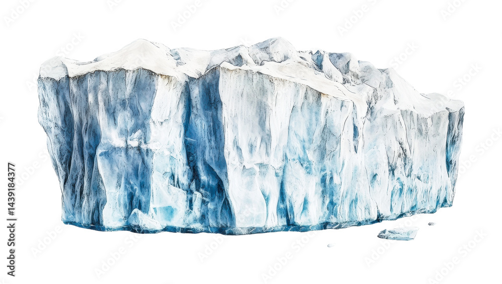 Obraz premium Massive arctic iceberg with snowy peaks and meltwater patches, cut out - stock png.