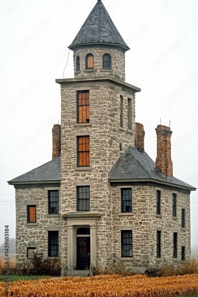 Fototapeta premium Stone tower building with multiple floors and windows