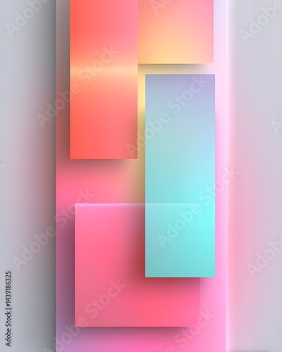 Minimalistic and Clean UI Background Featuring Transparent Panels with Soft Gradient Colors for Design Use