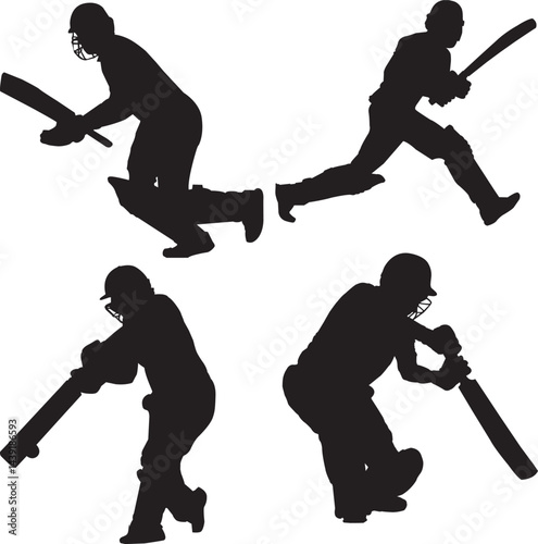 Cricketer Silhouette Playing Shot | Cricket Player Vector Illustration