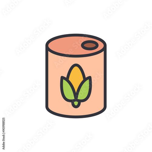 Canned corn colored icons, minimalist vector illustration ,simple transparent graphic element .Isolated on white background