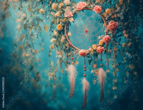 Boho style dreamcatcher, professionally lit scene.