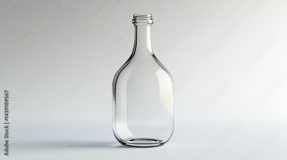A photorealistic image of an empty glass bottle isolated on a clean white background. The surface is smooth with realistic reflections A photorealistic image of an empty glass bottle isolated on a clean white background. The surface is smooth with realistic reflections