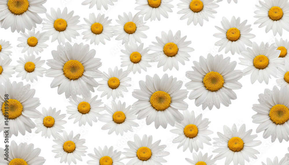 A vibrant collection of daisies with bright yellow centers against a black background.
