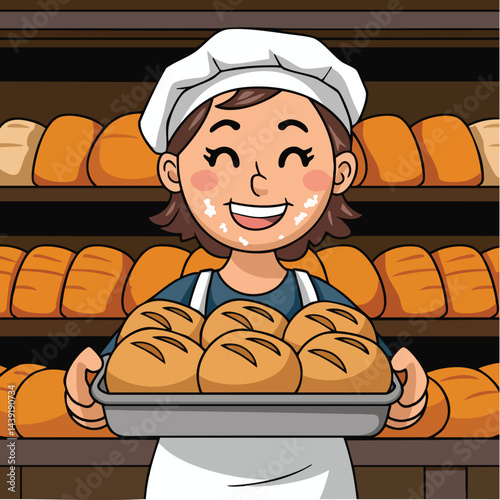 Happy Baker with Loaves