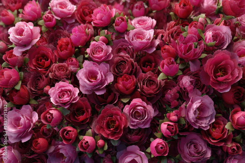 Vibrant Floral Tapestry: A dense, captivating display of crimson and rosy-hued roses, creating a stunning visual feast of floral beauty and intricate details. Vibrant Floral Tapestry: A dense, captivating display of crimson and rosy-hued roses, creating a stunning visual feast of floral beauty and intricate details.