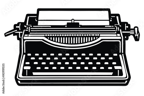 Vintage Typewriter Illustration: Classic Black and White Office Equipment Depicted in Retro Style with Striking Contrast.