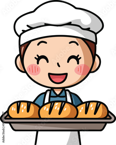 Happy Baker with Loaves