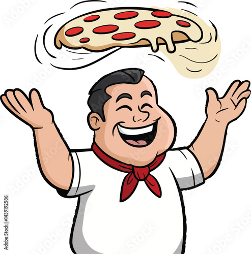 Pizza maker tossing pizza