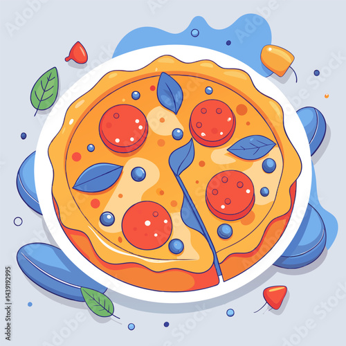 Pepperoni Pizza with Basil. A Delicious Italian Treat