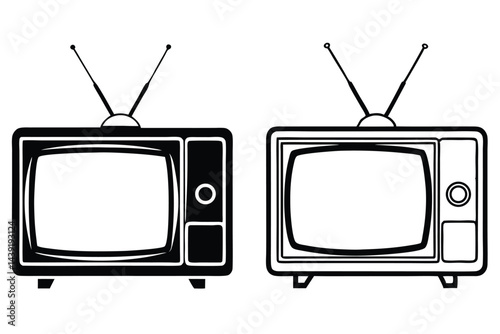 Retro Television Sets in Black and White, Vintage Style Graphics for Creative Projects and Design Templates.