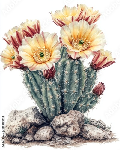 Obraz na płótnie Vintage botanical print: detailed cactus flowers. w salonie