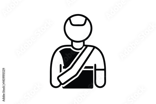 Person with Arm Sling Vector Icon Illustration, Injured Man, Health and Medical Care Concept in Black and White.