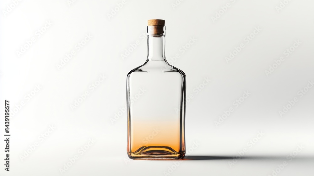 Empty glass bottle with no label, isolated against a white background. The bottles transparency and smooth surface are highlighted Empty glass bottle with no label, isolated against a white background. The bottles transparency and smooth surface are highlighted
